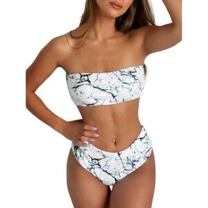ZAFUL Marble Slate Tie Dye Bandeau Bikini Set Strapless Two-Piece Swimwear